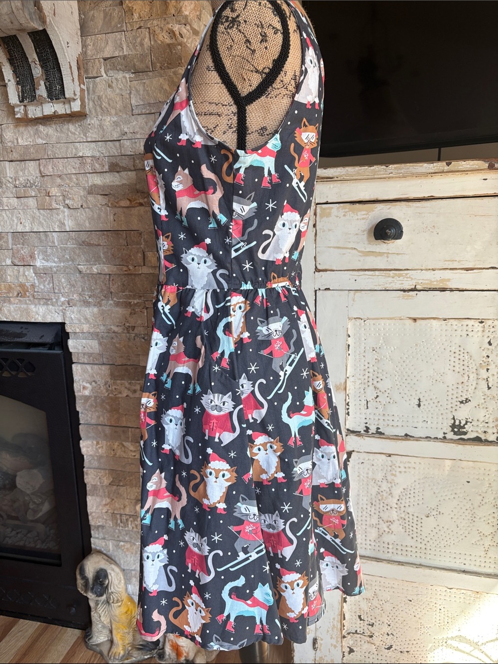 Retrolicious fit & flare party cats cotton dress cats skiing and snowboarding - Picture 8 of 16